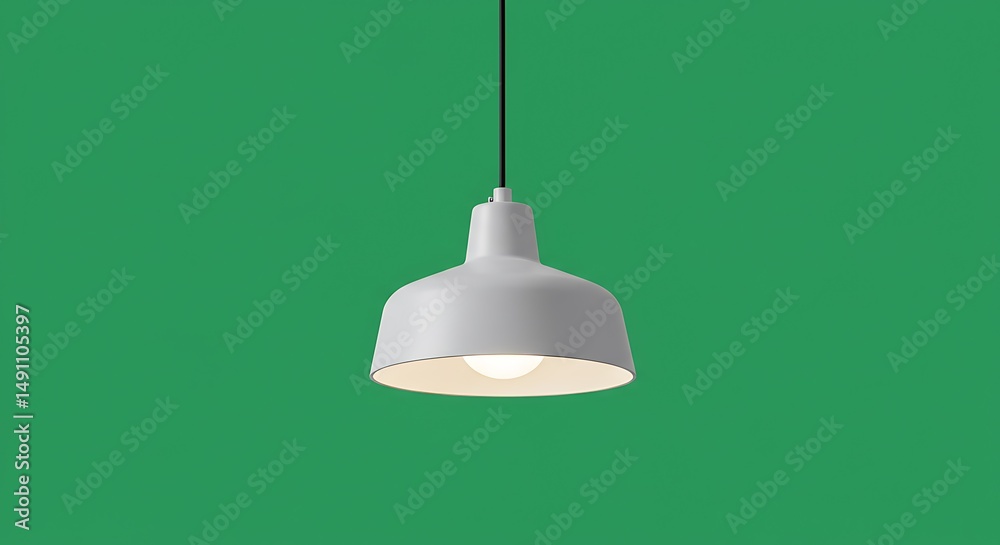Obraz premium Minimalist pendant lamp illuminating against a vibrant green backdrop providing focus