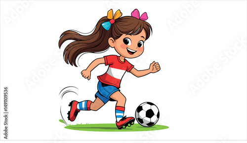 A cartoon of a girl playing football