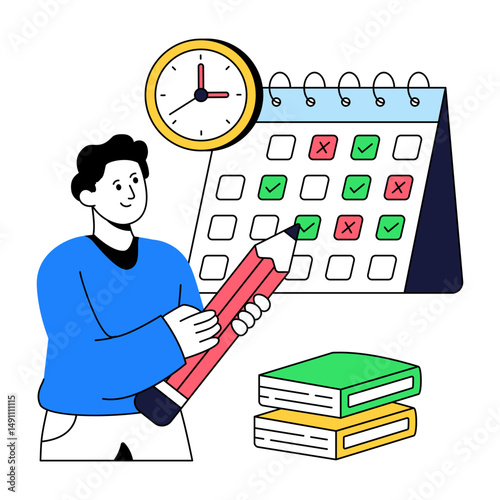Clock with calendar, illustration of study schedule