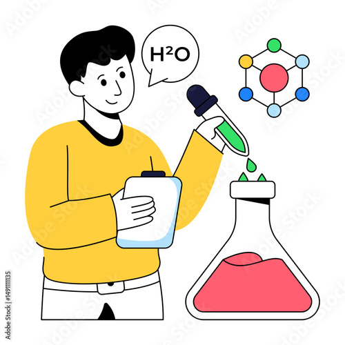 Perfect design illustration of test tube with dropper, science experiment vector