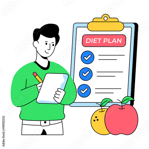 Conceptual flat design illustration of diet chart