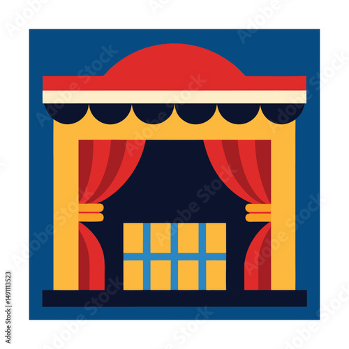 Colorful illustration of a stage with red curtains ready for a theatrical performance