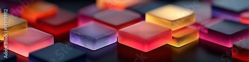 Illuminated Cubes Abstract: A captivating artistic expression, with colorful, glowing translucent cubes arranged in an intricate design, evoking themes of technology and digital innovation.