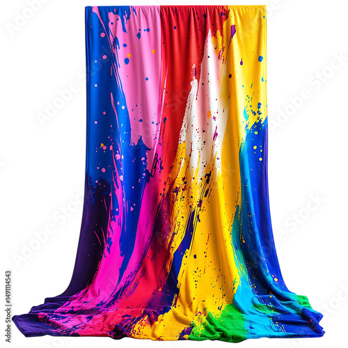 Dynamic Beach Towel with Oversized Vibrant Splashes Isolated on Transparent Background