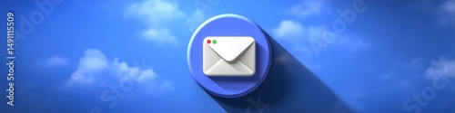 Digital Communication in the Clouds: A clean, stylized illustration of an email icon against a bright blue sky, representing the digital exchange of ideas, messages, and connections.