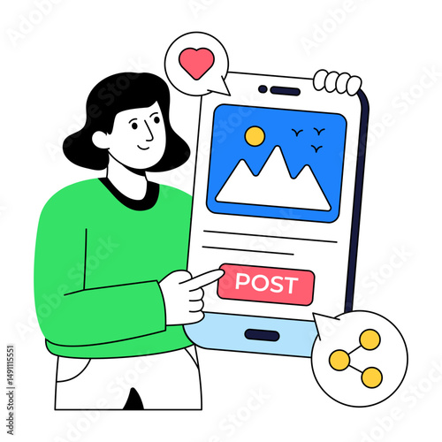 An illustration design of sharing post isolated on white background