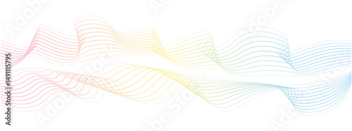 Abstract gradient colorful wave line element. Wave with blend lines . A curved wavy line, . A curved wavy line, . Digital equaliser of a frequency track. Vector