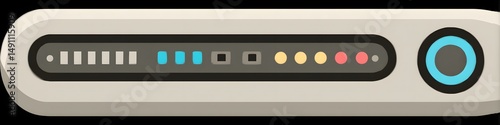 Digital Device Indicator: A minimalistic design of a technological device, featuring an indicator light panel and button, symbolizing modern communication and network connectivity.