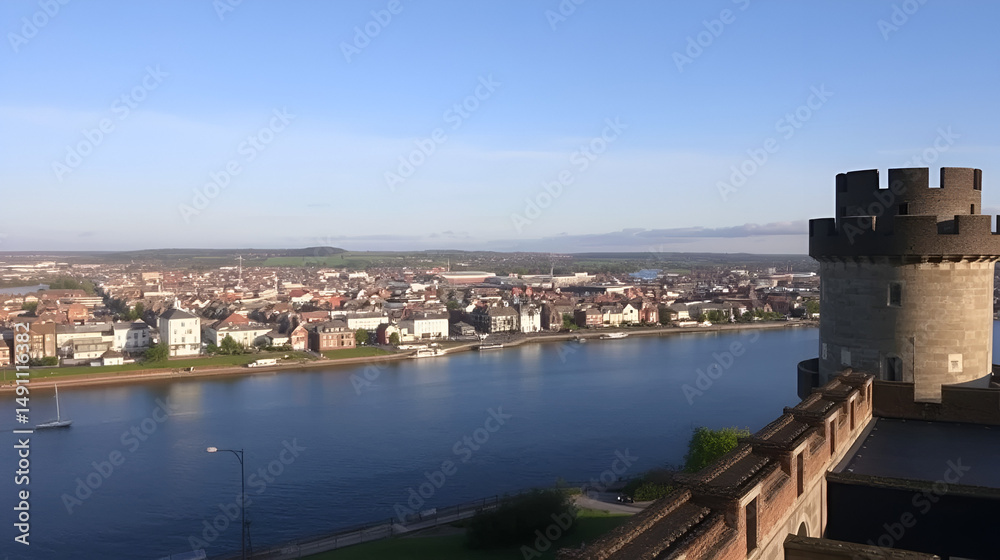 Fototapeta premium Beautiful Limerick urban cityscape over the river Shannon viewed from King John's Castle