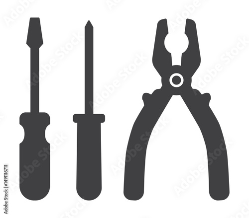 pliers and screwdriver tool icon set