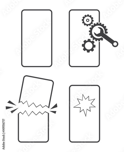broken smartphone screen repair tool icon