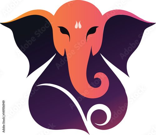 Ganesha illustration with orange and purple gradient isolated on transparent background