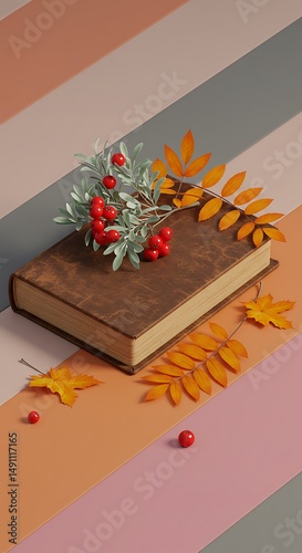 Autumnal Book: 3D Render, Warm Hues, Textured Delight