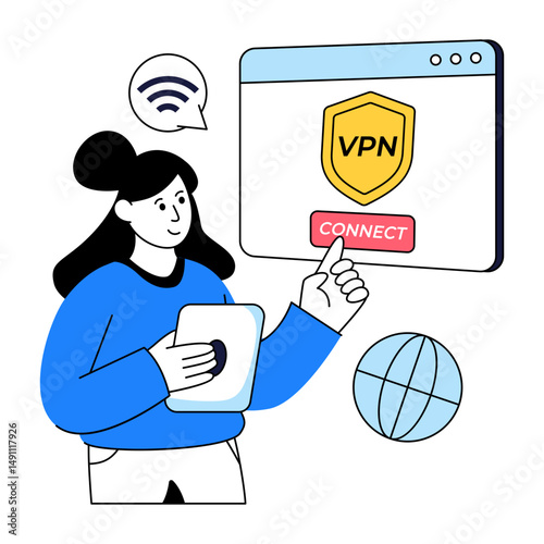Flat design illustration of VPN proxy security