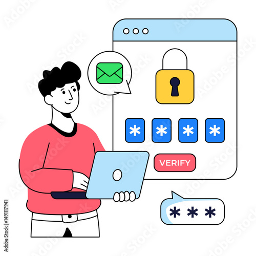Password verify illustration in flat design