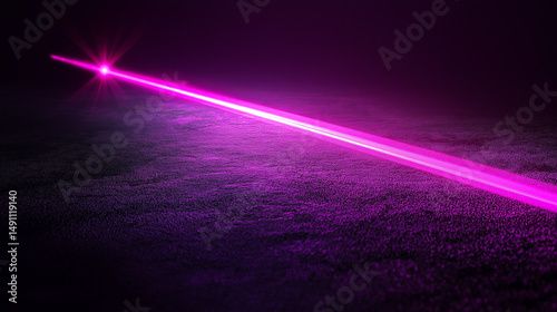 A focused purple laser beam emitting bright light, isolated on a clean black background for a sleek, modern, and scientific appearance.

