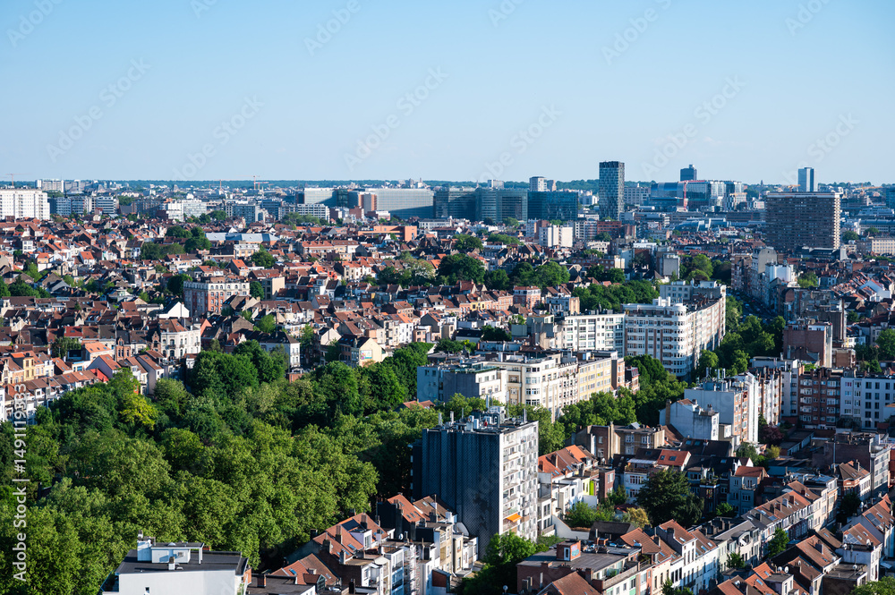 Obraz premium Cityscape over parks and houses in Schaerbeek, Brussels Capital Region, Belgium