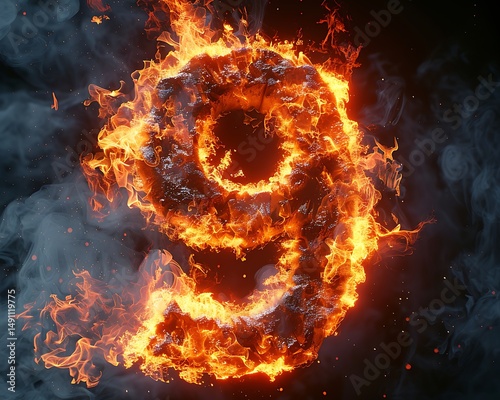 Fiery number nine, smoky flames