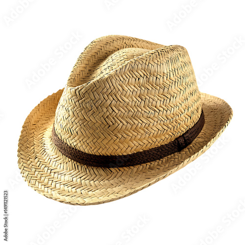 Natural Straw Hat with a Relaxed Woven Texture Isolated on Transparent Background