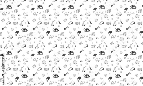 monochrome cheese variations for Cheese Day! Cheerful seamless pattern on a white background, ideal for celebrations, culinary, and food-themed events. Celebrate with cheese!