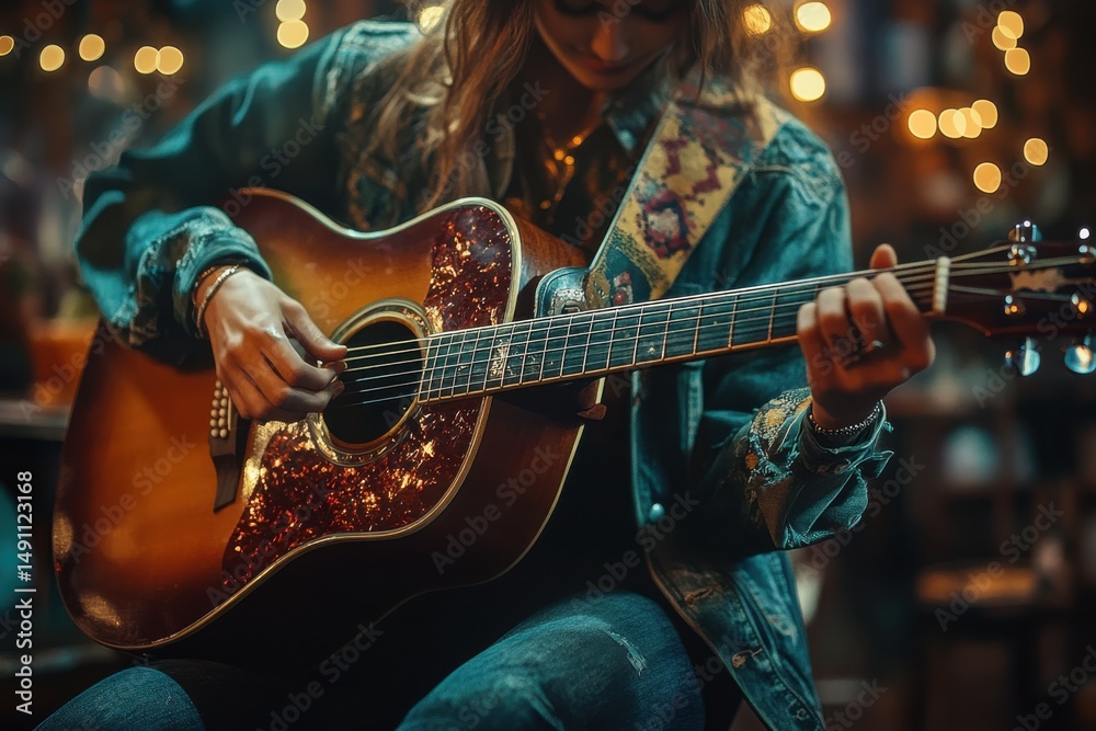 Obraz premium Playing a soulful tune in an intimate setting on a cozy evening