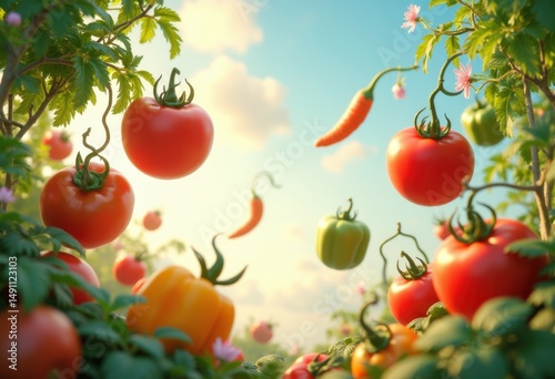 vibrant floating farm fresh vegetables bounty colorful produce display whimsical arrangement nature artistry, rainbow, lgbtq, lgbt, pride, love, equality