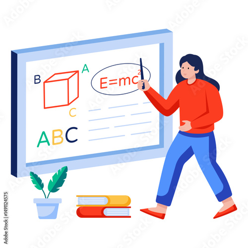 A flat design illustration of physics class
