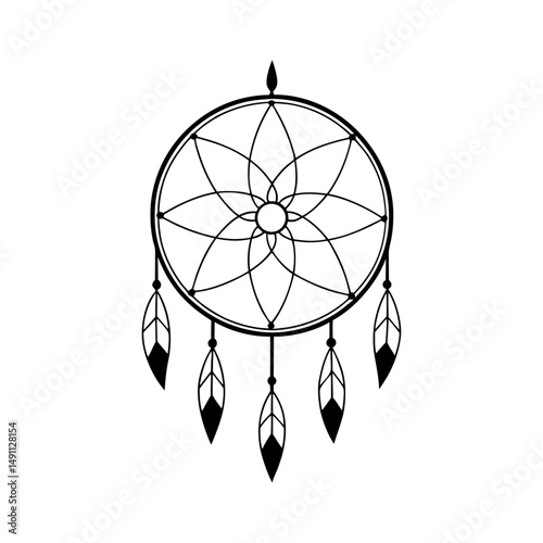 Boho Dream Catcher Line Art Vector Illustration