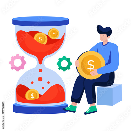 Dollar with clock, illustration of time is money
