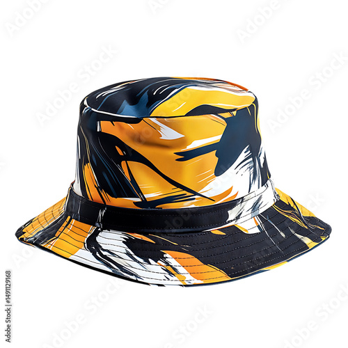 Bold Bucket Hat with a Dynamic Modern Print and a S Isolated on Transparent Background