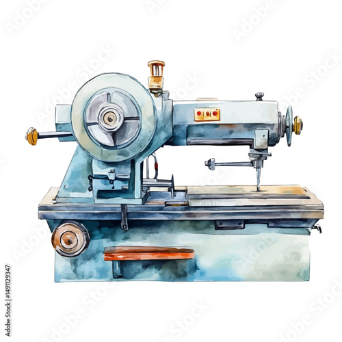 watercolor of Lathe Machine In Operation, vector high quality, isolated on a white background.