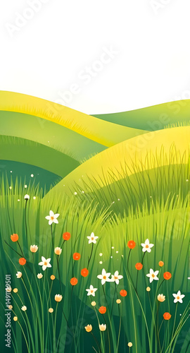 green field horizon, spring sunlight, spring sky, blue sky with green grass, spring rural scene, fresh spring grass, vibrant green meadow, spring floral meadow, spring outdoor scene, springtime view, 