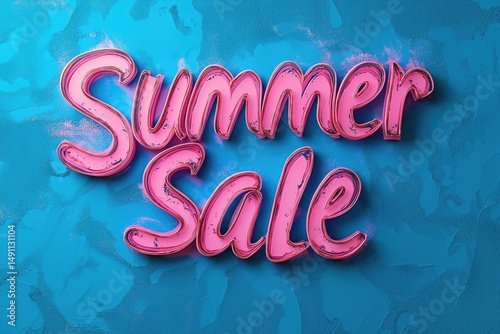 Summer Sale Email Banner, Vibrant Pink Text on Blue Sign, Business Marketing Graphic for Promotions, Seasonal Discount Ad Web Shopping Design