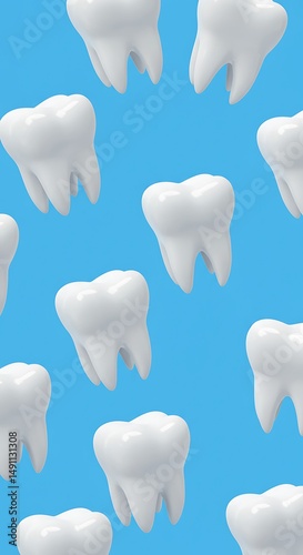 Gleaming Teeth, 3D Render, Blue Background