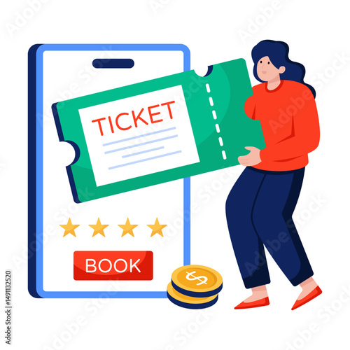 A unique design illustration of mobile ticket booking