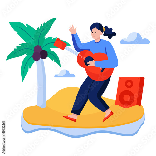 Editable design illustration of beach singing