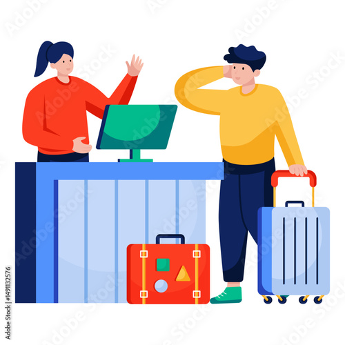 Hotel check in illustration, editable vector