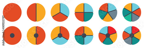 Circle diagram, pie chart infographic design. Flat process cycle. Progress sectors. business elements and statistics with numbers. Colorful diagram collection with,1 - 12 sections. vector illustration