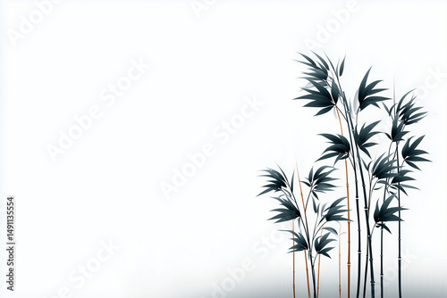 Wallpaper Mural Serene image of bamboo plant stems and leaves, arranged in an elegant composition. The image showcases bamboo stalks swaying gently in the breeze, representing peace, flexibility. Torontodigital.ca