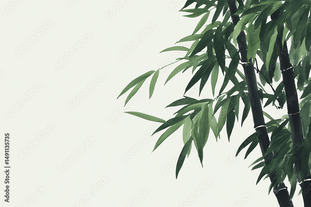 Obraz premium Elegant bamboo shoots and leaves gracefully swaying in a serene ambiance. This image showcases the beauty and simplicity of nature, offering a sense of calm and tranquility.