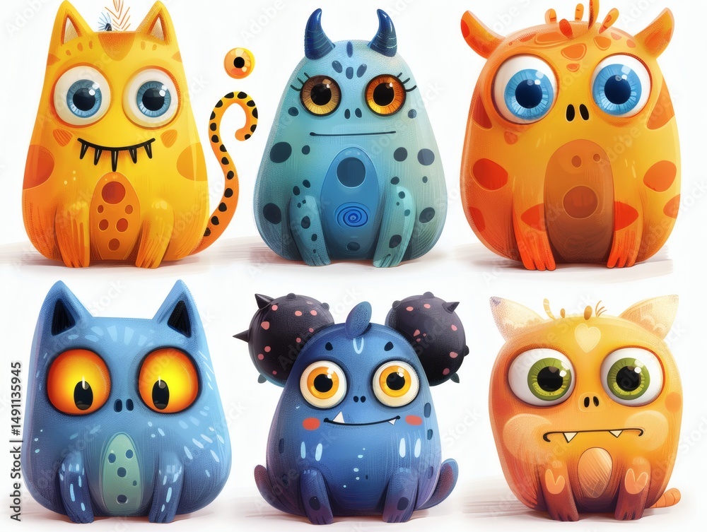 Fototapeta premium Cute Characters Set on White Background