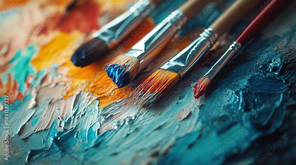 Fototapeta premium A vibrant artists palette overflows with colorful paints.