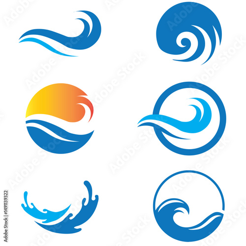 Water wave, sea wave set. Zigzag line. Water logo, symbol vector collection.