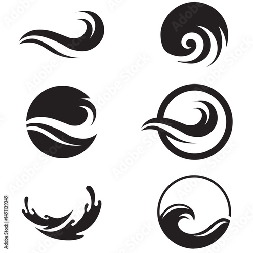 Water wave, sea wave set. Zigzag line. Water logo, symbol vector collection.