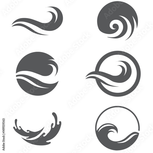 Water wave, sea wave set. Zigzag line. Water logo, symbol vector collection.