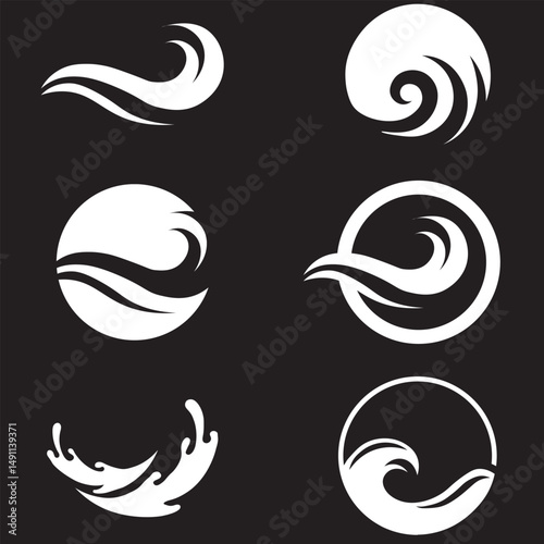 Water wave, sea wave set. Zigzag line. Water logo, symbol vector collection.