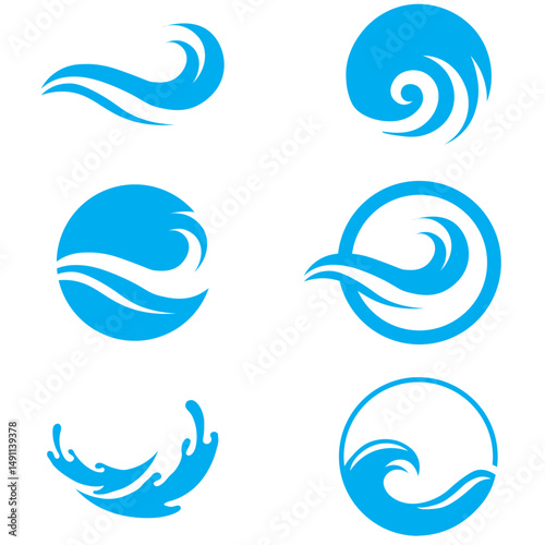 Water wave icon set collection