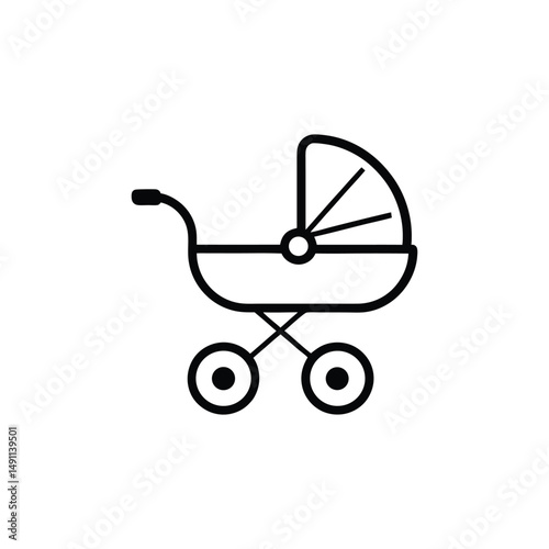 baby carriage line art on white background