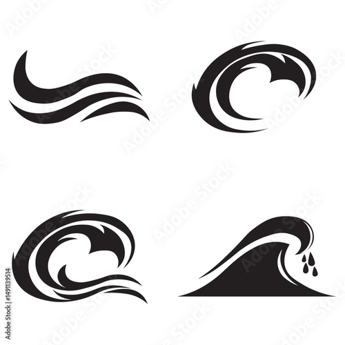 abstract collection of sea waves icons isolated on white background