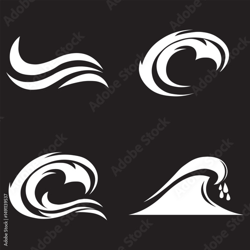 Wind icon set in blue design. Vector line art illustration isolated on white background